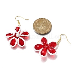 ガラスの花のダングルのイヤリング  真鍮のピアスフックと貝パール付き  ゴールドカラー  ミックスカラー  54~55x34~34.5mm  3のペア/セット&nbsp;EJEW-TA00715