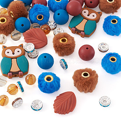 DIYファインディングキット44個  食品グレードの環境に優しいシリコンビーズを含む  アクリルビーズ  アイアン製ラインストーンスペーサービーズ  ウサギの毛の模造品 ヨーロッパのビーズ  ミックスカラー  34x26x8mm  穴：2mm&nbsp;DIY-TA0013-86