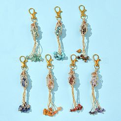 天然および合成宝石ペンダント装飾7個  合金製回転式ナスカンカニカン付き  130mm&nbsp;HJEW-FS00053