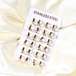 304ステンレススチールフープピアス  イオンプレーティング（ip）  18KGP本金メッキ  キュービックジルコニア付き  カラフル  13x4mm&nbsp;EJEW-L302-02G-01