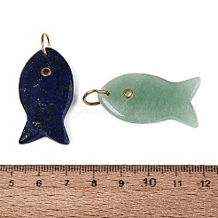 天然＆合成混合原石のペンダント  魚のチャーム  真鍮パヴェキュービックジルコニア留め  丸カン付き  染めと未染色の混合  37~38x20~21x6~7mm  穴：7.5mm&nbsp;G-Q601-46