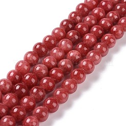 染め天然ヒスイビーズ連売り  ラウンド  レッド  8mm  穴：1.2~1.5mm  約50個/連  16インチ&nbsp;X-G-D434-8mm-08-1