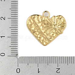 イオンプレーティング（IP）304ステンレスペンダント  花のチャーム入りハート  18KGP本金メッキ  18.5x20x2mm  穴：2mm&nbsp;STAS-U019-11G