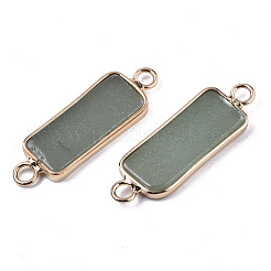 ナチュラルグリーンアベンチュリンリンクコネクター  明るい金色の真鍮のパーツと  長方形  27~30x10x2.5mm  穴：2.5mm&nbsp;G-N326-33B