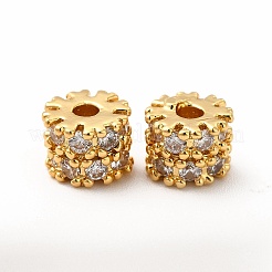 真鍮製のラインストーンビーズ  コラム  18KGP本金メッキ  7.5x5mm  穴：1.8mm&nbsp;KK-A178-08G