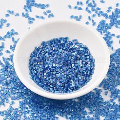 MIYUKIハーフティラビーズ  日本製シードビーズ  2の穴  （htl291)透明なカプリブルーab  5x2.3x1.9mm  穴：0.8mm  約250個/10g&nbsp;X-SEED-J020-HTL0291