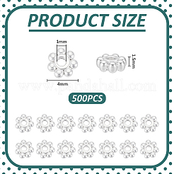 チベットスタイルの合金デイジースペーサービーズ500個  鉛フリー＆カドミウムフリー  花  銀  4x1.5mm  穴：1mm&nbsp;FIND-UN0010-51