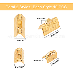 20個 2スタイル 304ステンレススチールリボンカシメエンドパーツ子  長方形  ゴールドカラー  6~7x6.5~10mm  穴：2~3mm  10個/スタイル&nbsp;STAS-UN0030-43