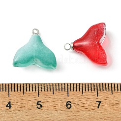 クリアガラスペンダント  クジラのフィッシュテールチャーム  プラチナ真鍮カップペグベイル付き  ミックスカラー  14.5x15x7mm  穴：1.6mm&nbsp;PALLOY-JF05407