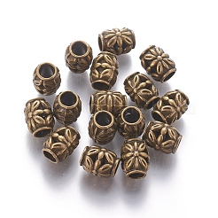 チベット風合金ビーズ  カドミウムフリー＆鉛フリー  花とバレル  アンティークブロンズ  8.5x10.5mm  穴：4.5mm&nbsp;MLF0855Y