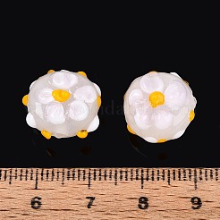手作りランプワークビーズ  でこぼこしたフラットラウンドい花  ホワイトスモーク  14~16x10~11.5mm  穴：1~1.4mm&nbsp;LAMP-N028-23A