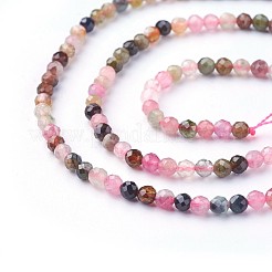 天然のマルチカラートルマリンビーズ連売り  多面カット  ラウンド  カラフル  3mm  穴：0.5mm  約115~130個/連  14.5~16.1インチ（37~41cm）&nbsp;G-F619-20B-3mm