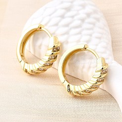 ブラスマイクロパヴェクリアキュービックジルコニアフープピアス  鉛フリー＆カドミウムフリー  長持ちメッキ  ラックめっき  18KGP本金メッキ  17x18x4mm&nbsp;EJEW-Z121-13G