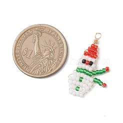 クリスマスガラスシードビーズ雪だるまペンダント2個（2色）  明るい金色の銅線付き  ミックスカラー  31~32x17~18x2mm  穴：1.6mm  1pc /カラー&nbsp;PALLOY-MZ00940