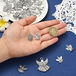30pcs6スタイルチベットスタイルアロイペンダント  エンジェルチャーム  鉛フリー＆カドミウムフリー  アンティークシルバー  19~40x16.5~31x1~5.5mm  穴：1.5~4mm  5個/スタイル&nbsp;TIBEP-YW0012-41