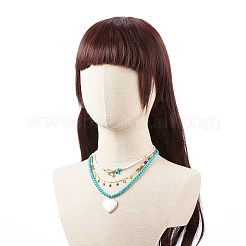 3 個 3 個のシェルパール & アクリルハート & エナメルペンダントネックレスセット  染色合成ターコイズ スターフィッシュ & 天然シェル ビーズ スタッカブル ネックレス 女性用  ゴールドカラー  15.94~20.00インチ（40.5~50.8cm）  1個/スタイル&nbsp;NJEW-JN04038