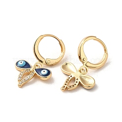 Evil Eye リアル 18K ゴールドメッキ真鍮ダングル レバーバック イヤリング  エナメル質とキュービックジルコニア付き  蝶結び  25x15mm&nbsp;EJEW-Q797-01A-G