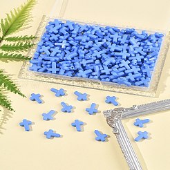 200個の不透明なアクリルビーズ  クロス  コーンフラワーブルー  16x12x4.5mm&nbsp;SACR-FS0001-39G