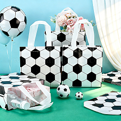 ハンドル付きサッカープリント不織布バッグ30個  ショッピングバッグ  長方形  ホワイト  24.7x20x0.15cm  オープン：19.8x9x20.3cm&nbsp;ABAG-PH0002-01B
