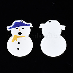 透明プリントアクリルパーツ  クリスマス  雪だるま  ホワイト  34.5x22.5x2.5mm  穴：1.6mm&nbsp;KY-S163-341