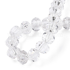 透明クラックルガラスビーズ連売り  多面カット  ラウンド  透明  8~8.5x6~6.5mm  穴：1mm  約60~61個/連  14.76~15.16インチ（37.5~38.5cm）&nbsp;GLAA-N051-05
