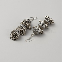 合金ベルダングルイヤリング  ラインストーンロングドロップイヤリング  アンティークシルバー  87x17mm&nbsp;EJEW-WH0017-95AS