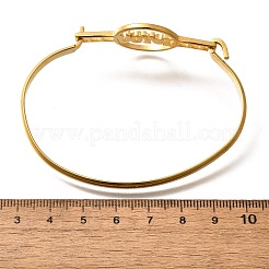 201ステンレススチール製フラットラウンドリンクバングル（女性用）  18KGP本金メッキ  単語、私はあなたを愛して  1/8インチ（0.4cm）  内径：2インチ（5.1cm）x2-5/8インチ（6.6cm）&nbsp;LS-BJEW-R014-01G-04