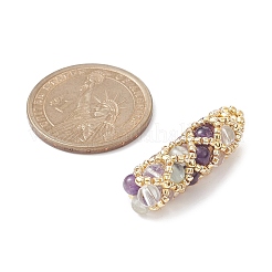 混合天然石ペンダント  シードビーズを巻いたコラムチャーム  カラフル  31x10mm  穴：3x2.5mm&nbsp;PALLOY-MZ00138-02