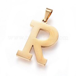 304ステンレススチールペンダントとスタッドピアスジュエリーセット  アルファベット  文字.r  20~23x13~19x1.5mm  穴：6x3mm  6~10x6~9x1mm  ピン：0.8mm&nbsp;SJEW-P099-18G