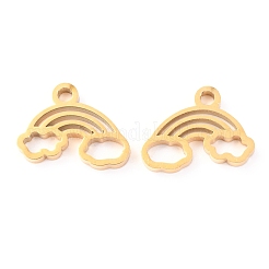 304ステンレススチールチャーム  レーザー切断  レインボー  ゴールドカラー  12x9.5x1.4mm  穴：1.5mm&nbsp;STAS-O142-69G
