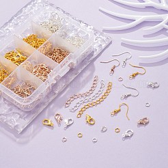 DIYジュエリー作りの発見キット  真鍮製のピアスフックを含む  亜鉛合金カニカン  アイアンオープン丸カン＆チェーンエクステンダー  ミックスカラー  450個/箱&nbsp;DIY-FS0002-19