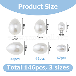 3連売り 3スタイル パールガラスパールティアドロップビーズ連売り  貝殻色  6~12x4.5~8.5mm  穴：0.7~0.8mm  1連/スタイル&nbsp;GLAA-HS0001-11