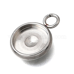 304ステンレススチールペンダントカボションセッティング  フラットラウンド  ステンレス鋼色  トレイ：8mm  13.5x10x2mm  穴：2mm&nbsp;STAS-F365-02C-P