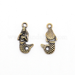 合金ペンダント  人魚の形  アンティークブロンズ  22x11.5x3.5mm  穴：1mm&nbsp;PALLOY-WH0070-72AB