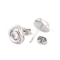女性用フラワー 304 ステンレス ラインストーン スタッド イヤリング  ステンレス鋼色  9.6x10mm&nbsp;EJEW-E311-05P