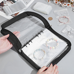 透明なPVCジュエリーオーガナイザー収納ジッパーバッグ  ジュエリー収納用ルーズリーフアルバム、25インチのジッパー付き袋5枚と50インチのジッパー付き袋3枚付き  リング、イヤリング、ネックレス、ブレスレット用  長方形  ブラック  20x23x2.65cm&nbsp;AJEW-WH0248-888