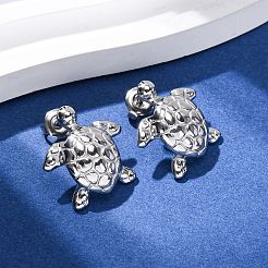 304ステンレススチール製タートルスタッドピアス  ステンレス鋼色  19x18mm&nbsp;EJEW-Z135-02P-02