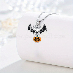 ハロウィン用合金エナメルコウモリとカボチャのペンダントネックレス  黒とオレンジ  アンティークシルバー  17.72インチ（45cm）&nbsp;WG6D1E5-01