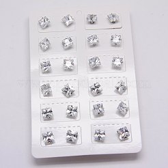 キュービックジルコニアスタッドピアス  ステンレス製ベース付き  ステンレス鋼色  6x6mm  ピン：0.7mm&nbsp;LS-STAS-E051-2C