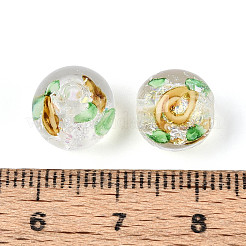 手作りのホイルランプワークビーズ連売り  バラの花の丸い  ライトカーキ  10~11mm  穴：1~1.5mm  約40~41個/連  14.57~15.63''（37~39.7センチメートル）&nbsp;FOIL-T008-05C