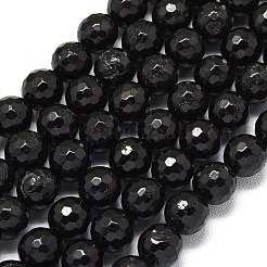 天然石ブラックトルマリンビーズ連売り  ファセット（128ファセット）  ラウンド  7.5~8.5mm  穴：0.8~1.2mm  約45~49個/連  14.57~15.20''（38.6センチメートル）&nbsp;G-B165-A05-8mm