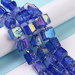 電気メッキ天然のクォーツビーズ連売り  六角プリズム  異形  ミックスカラー  8~13x10~14x6~11mm  穴：1mm  約15~16個/連  7.8~8インチ（20~20.5cm）&nbsp;G-G767-02-M