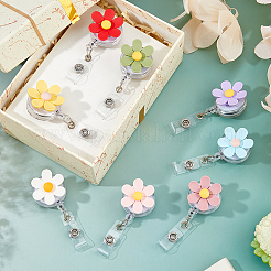 8個 8色の花柄PVC樹脂バッジリール付き  格納式バッジ クリップ  ID名バッジホルダー  プラチナ  ミックスカラー  84x35x25mm  1pc /カラー&nbsp;AJEW-FH0006-88
