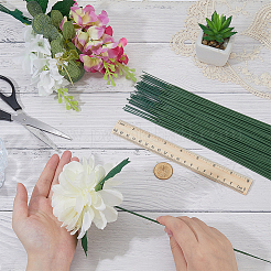 鉄製の茎の花の棒100本  プラスチック製のパーツと  造花ブーケサポート用  グリーン  252x2mm&nbsp;AJEW-SP0003-73B