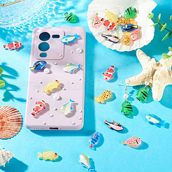 プラスチックカボション  魚  ミックスカラー  12~15.5x20.5~26.5x6~7.5mm&nbsp;KY-TAC0010-05