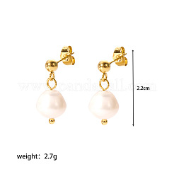 ステンレススチール製天然真珠ラウンドダングルスタッドピアス  ゴールドカラー  22mm&nbsp;CN6183-5