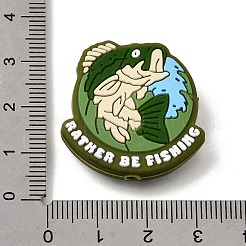 シリコンビーズ  焦点ビーズ  フラットラウンドい単語で釣りや魚を  黄緑  28.5x29x9mm  穴：3mm&nbsp;SL-CBA669E-04