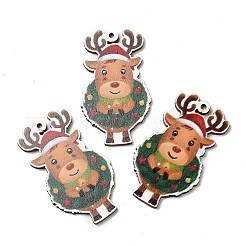 片面クリスマスプリントウッドビッグペンダント  クリスマスヘラジカのチャーム  カラフル  55x32x2.5mm  穴：2mm&nbsp;WOOD-D025-34