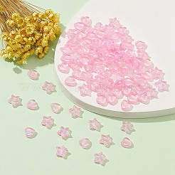 100個2スタイル環境にやさしい透明アクリルビーズ  ハート/スター  染め  ABカラー  ショッキングピンク  8~10x8~10x3~4mm  穴：1.5mm  50個/スタイル&nbsp;TACR-YW0001-86C