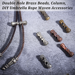 6個 6スタイル ダブルホール真鍮ビーズ  コラム  DIY 傘ロープ編みアクセサリー  ミックスカラー  24.5~27x7.5mm  穴：3.5mm  1個/スタイル&nbsp;KK-OC0001-61